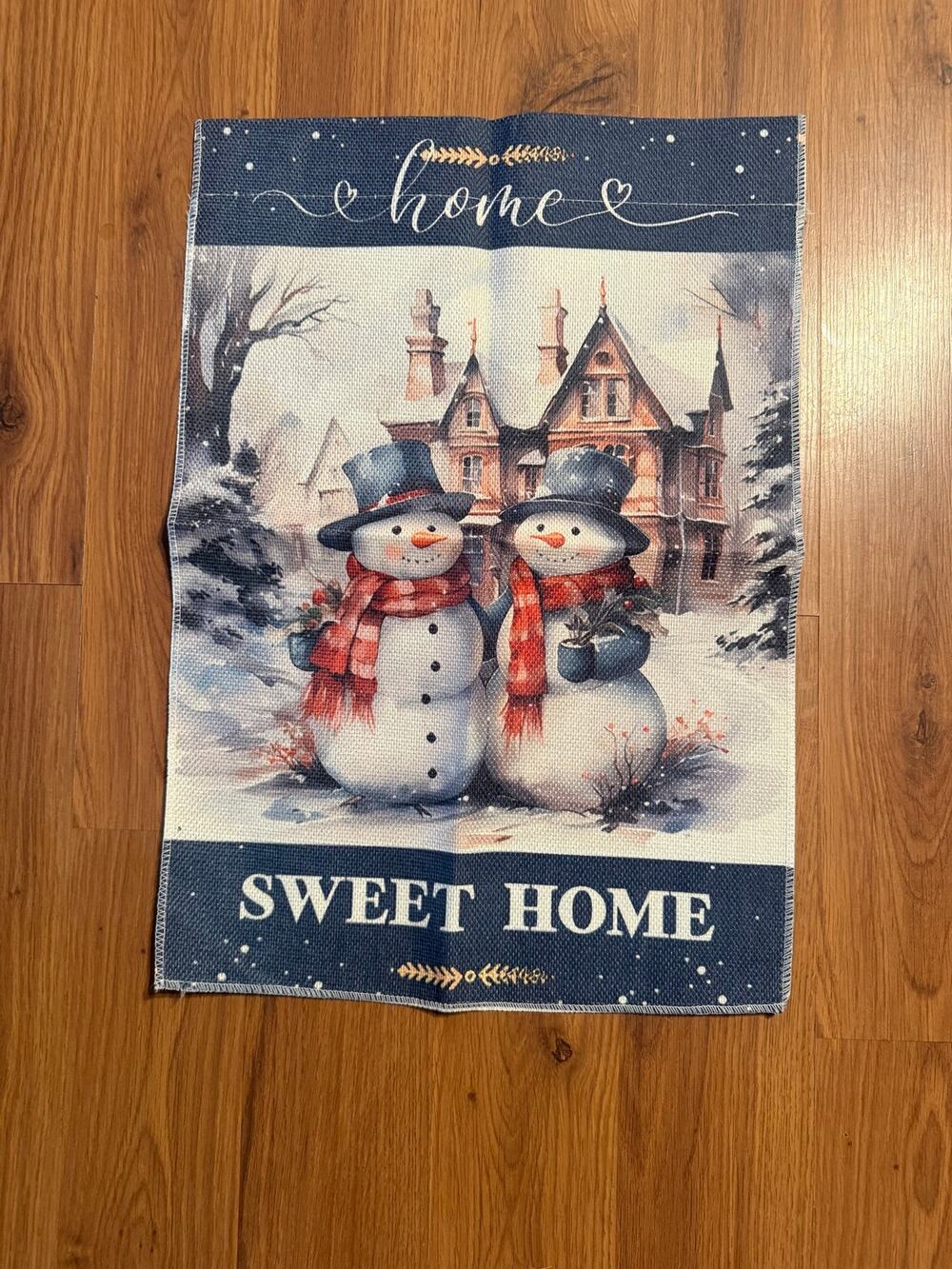 Christmas Snowman Couple Garden Flag - Double-Sided Burlap Winter Welcome Yard